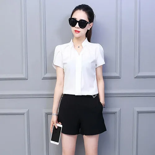 Shortsleeved Blouse With V-Neck