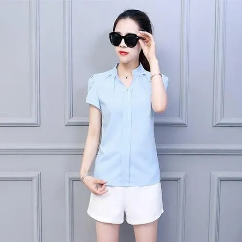 Shortsleeved Blouse With V-Neck