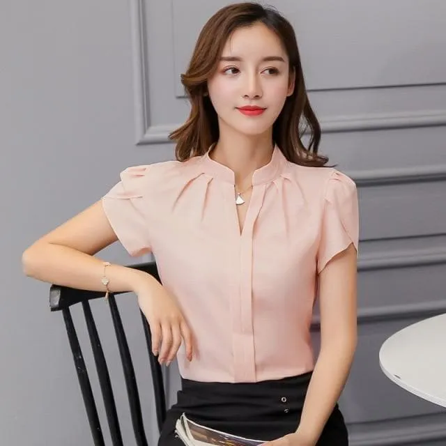 Shortsleeved Blouse With V-Neck