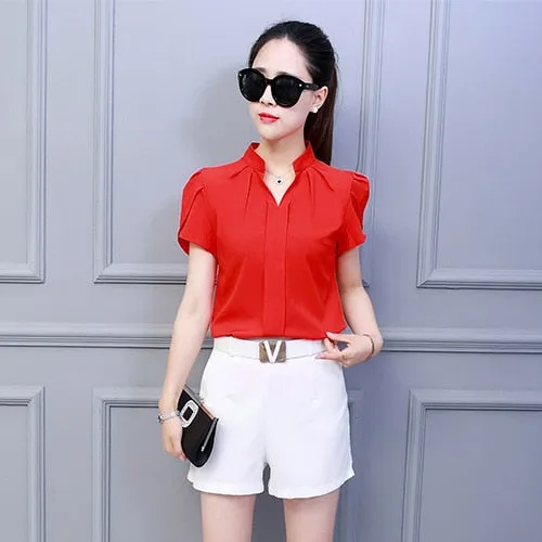 Shortsleeved Blouse With V-Neck