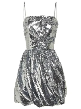 Silver 1970s Spaghetti Straps Sequined Tutu Dress