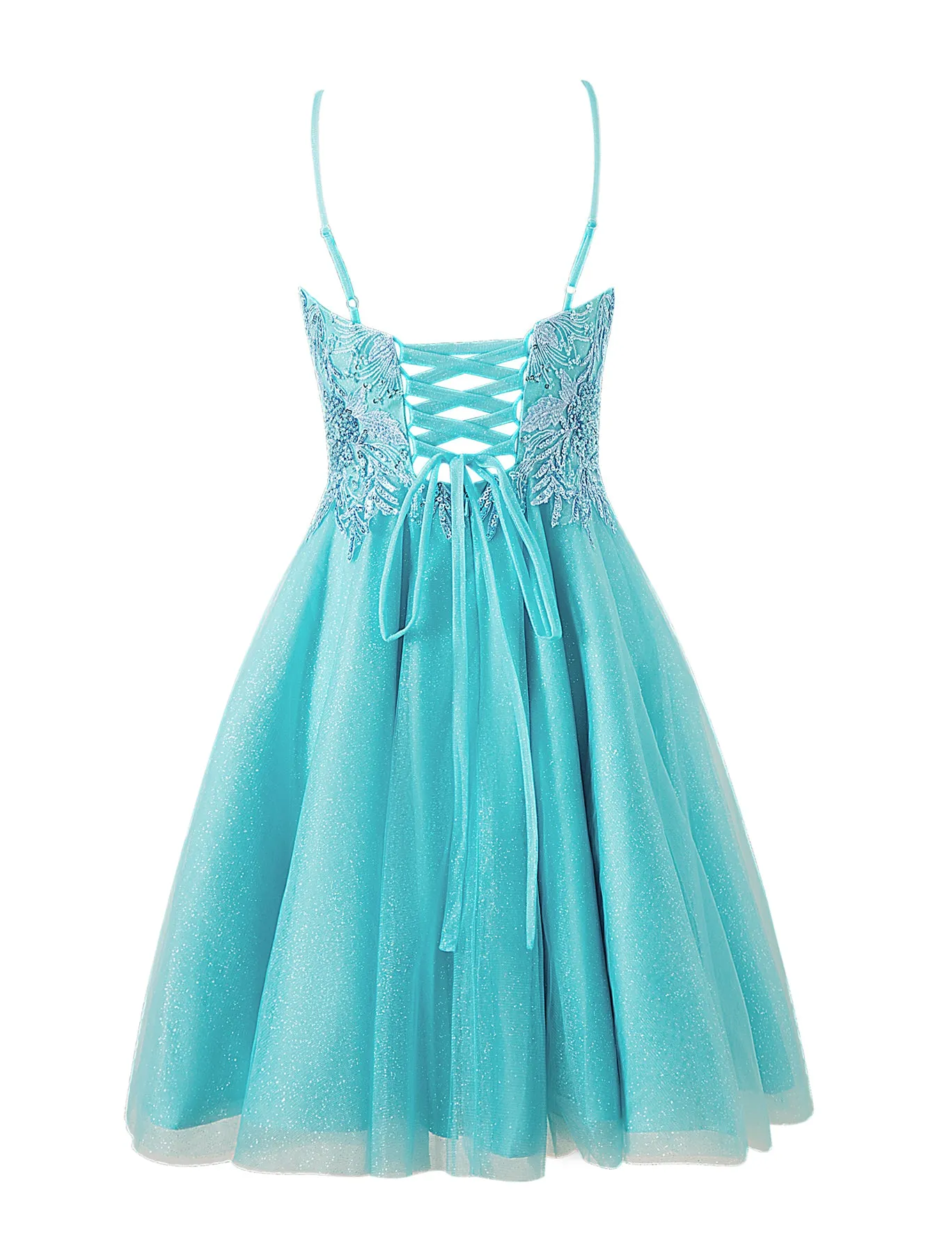 Sofia | A-line Short Spaghetti Strap Glitter Tulle Homecoming Dress