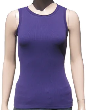 Solid Roll up Round Neck Tank top - Pansy (Purple)