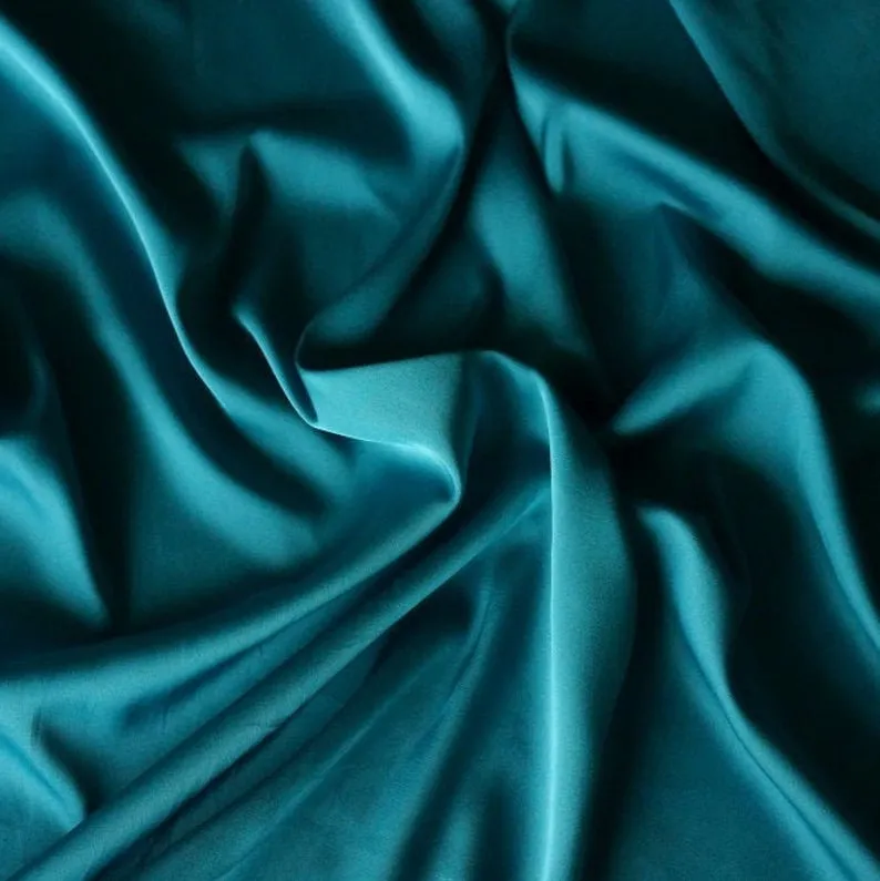 Stretch Imitation Silk Satin Charmeuse - Teal Green #84, Satin Fabric By The Yard