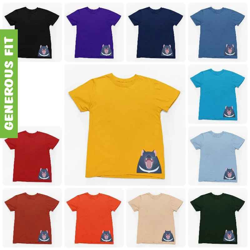 Tasmanian Devil Hem Print Adults T-Shirt (Various Colours)