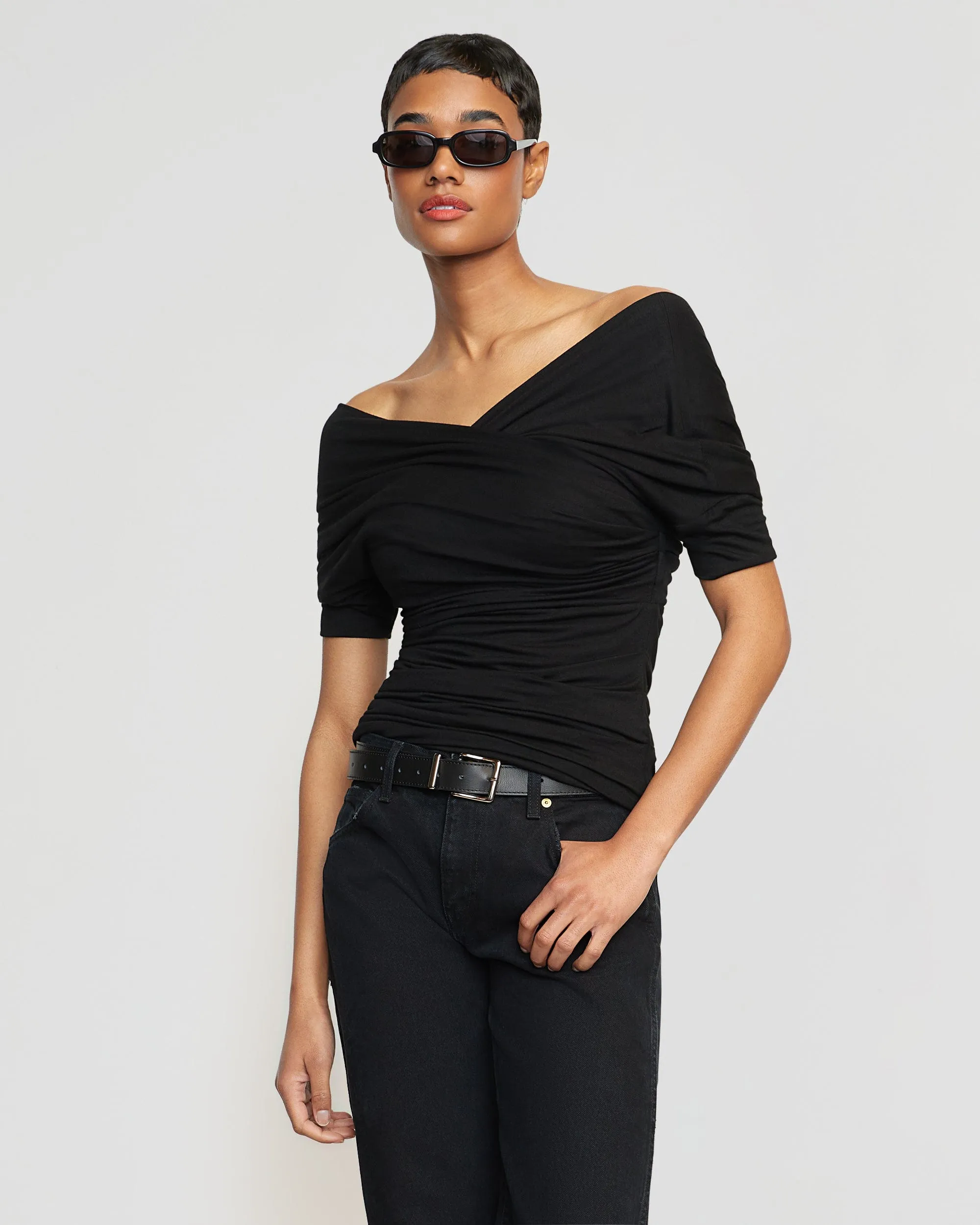 Thalia Ruched Off-Shoulder Tee