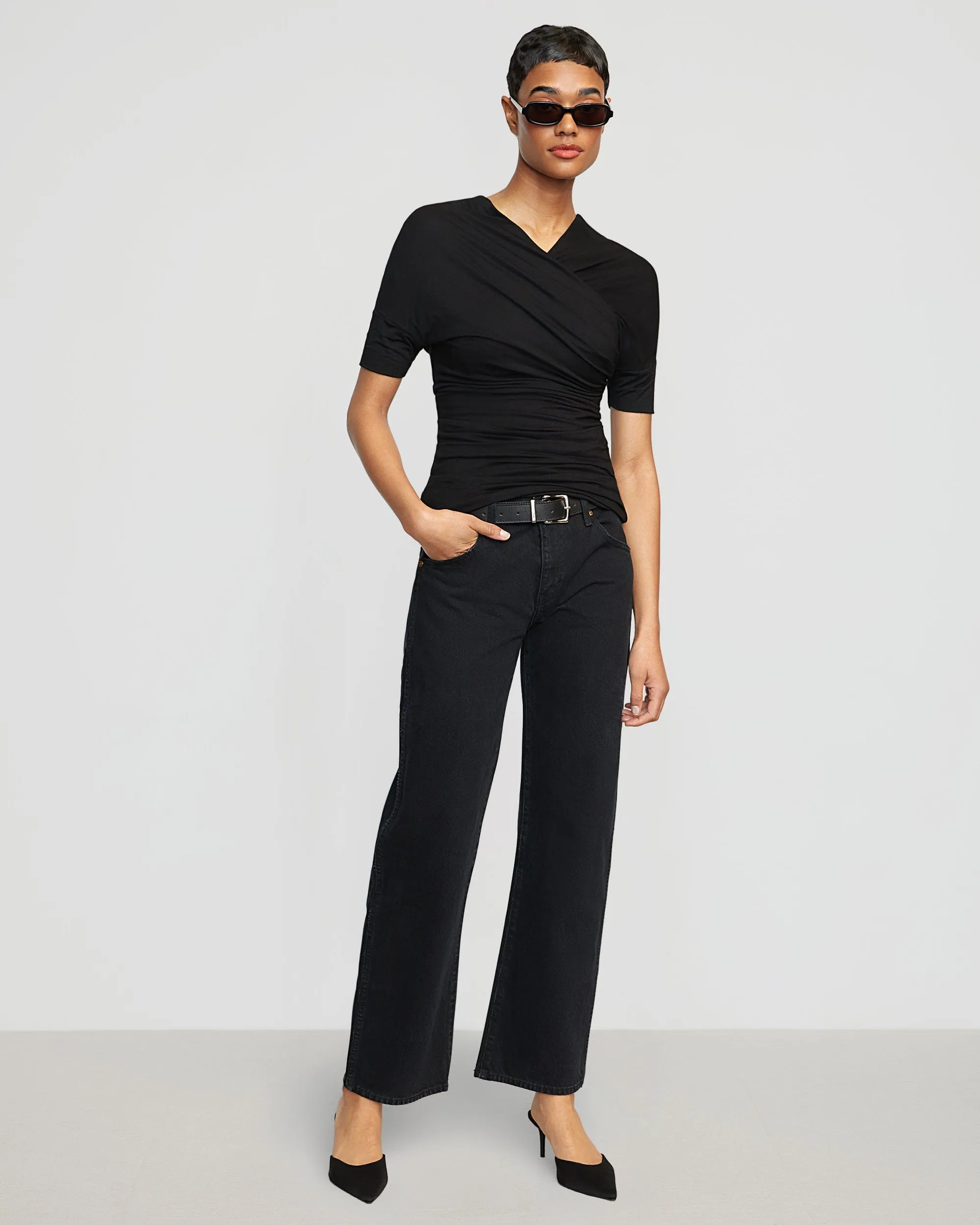 Thalia Ruched Off-Shoulder Tee