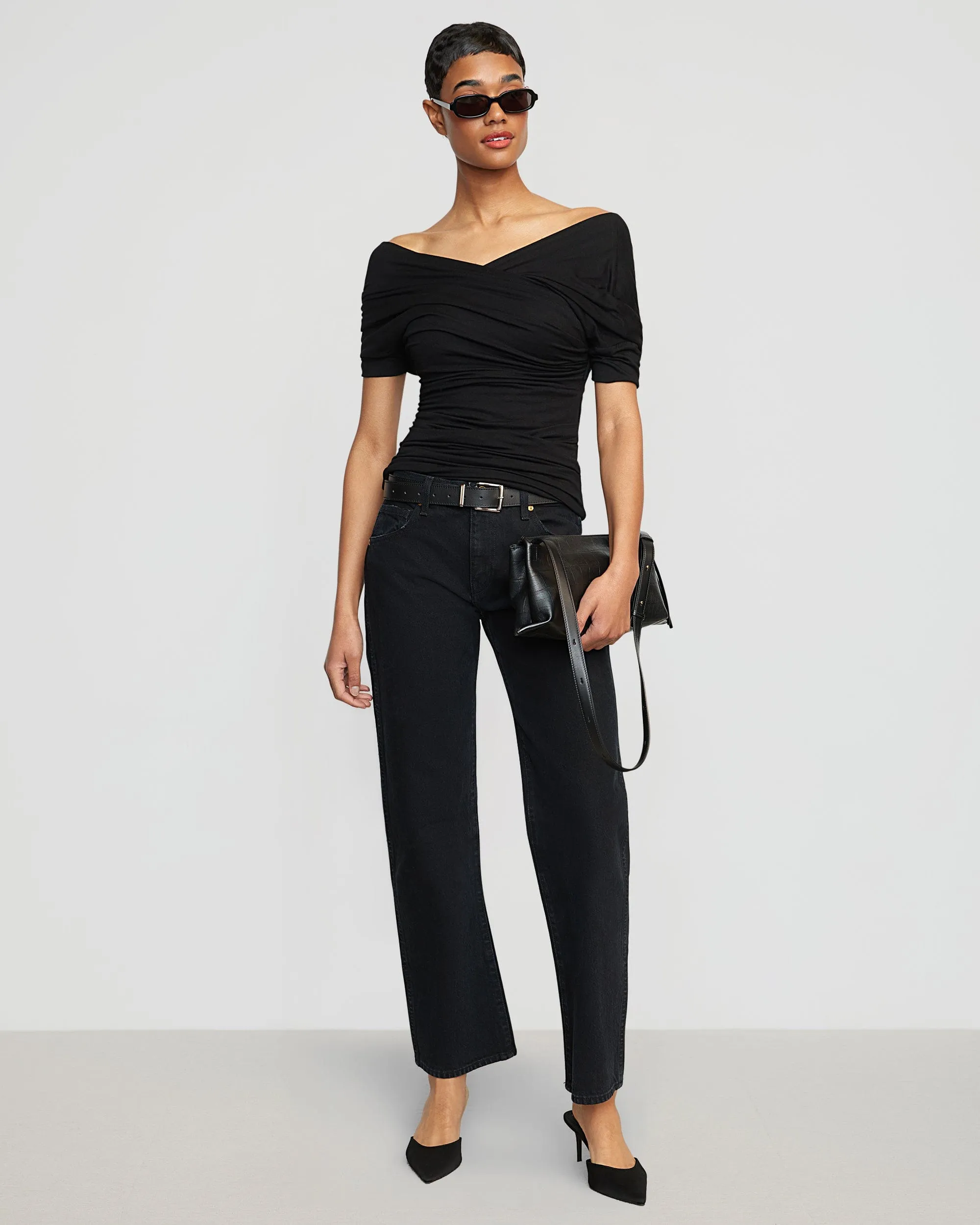 Thalia Ruched Off-Shoulder Tee