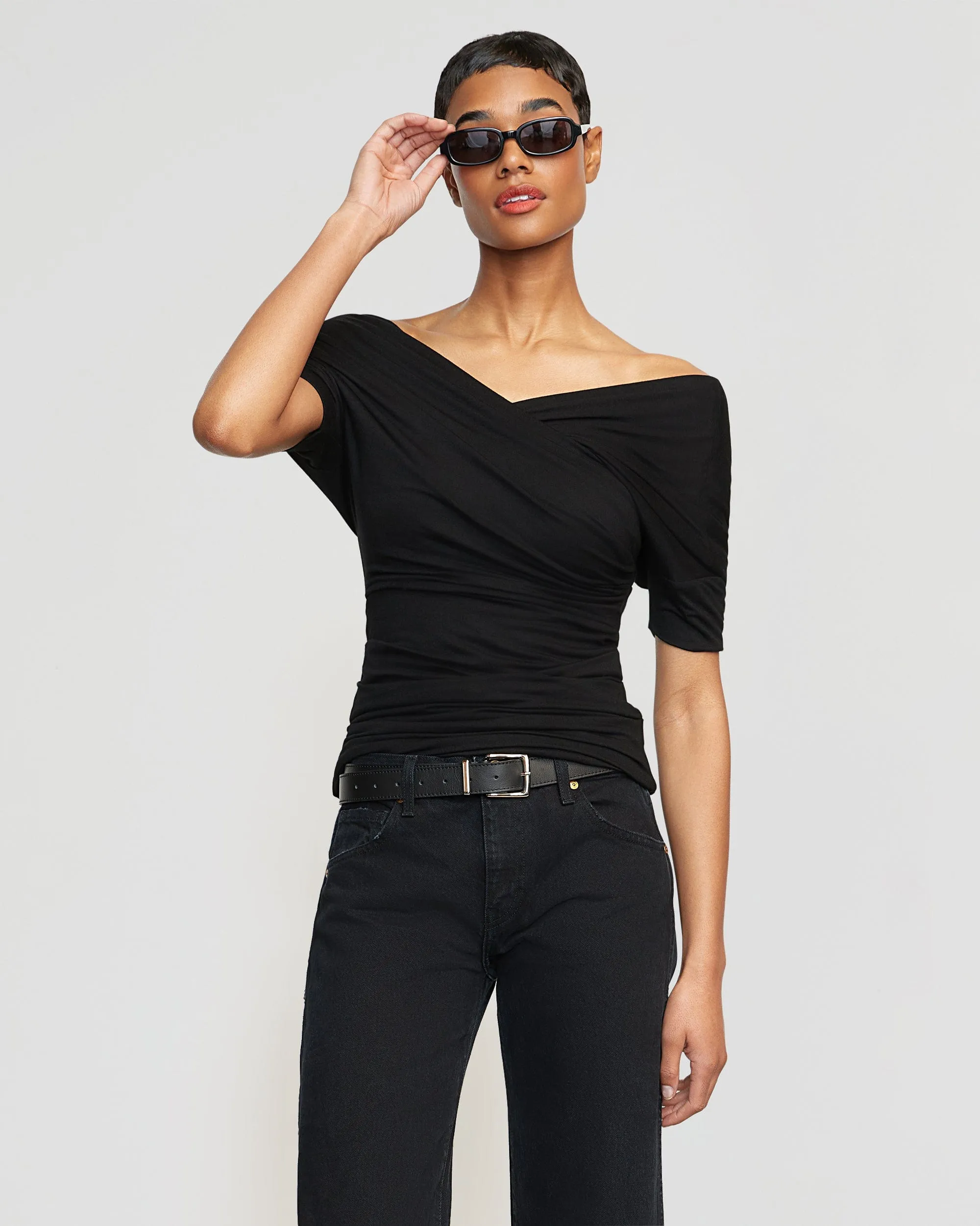 Thalia Ruched Off-Shoulder Tee