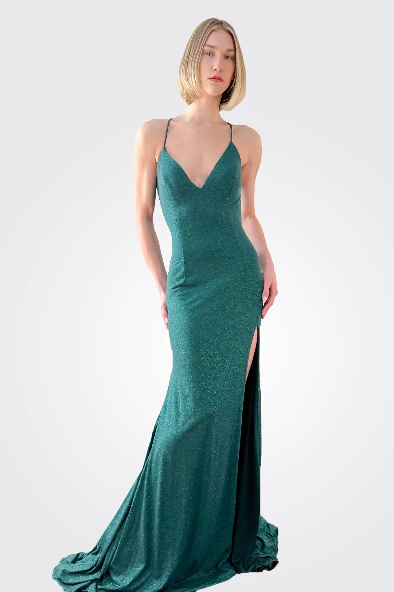 Tie Back Glitter Gown - Green