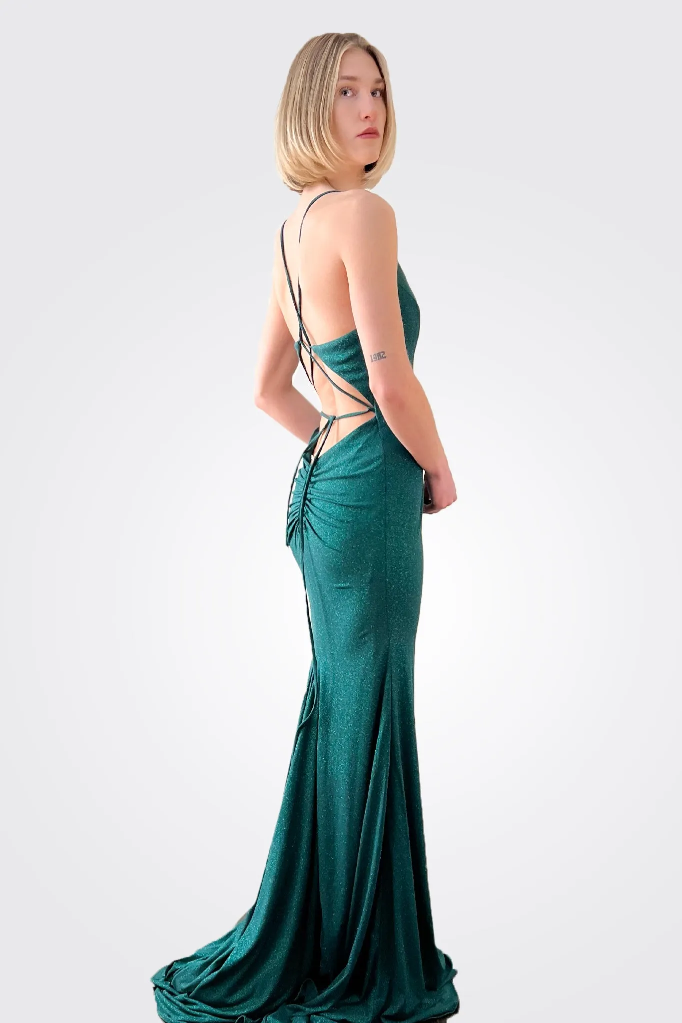 Tie Back Glitter Gown - Green