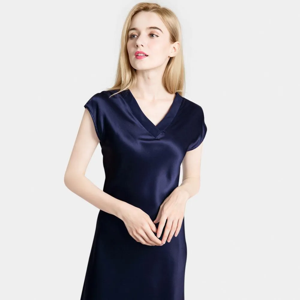 V Neck 22 Momme Mulberry  Silk Nightgowns for Women