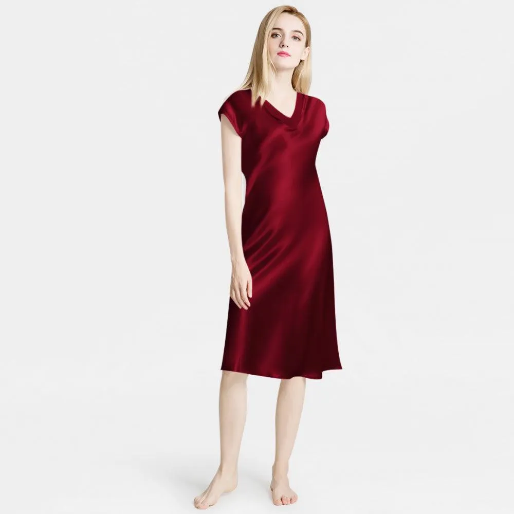 V Neck 22 Momme Mulberry  Silk Nightgowns for Women