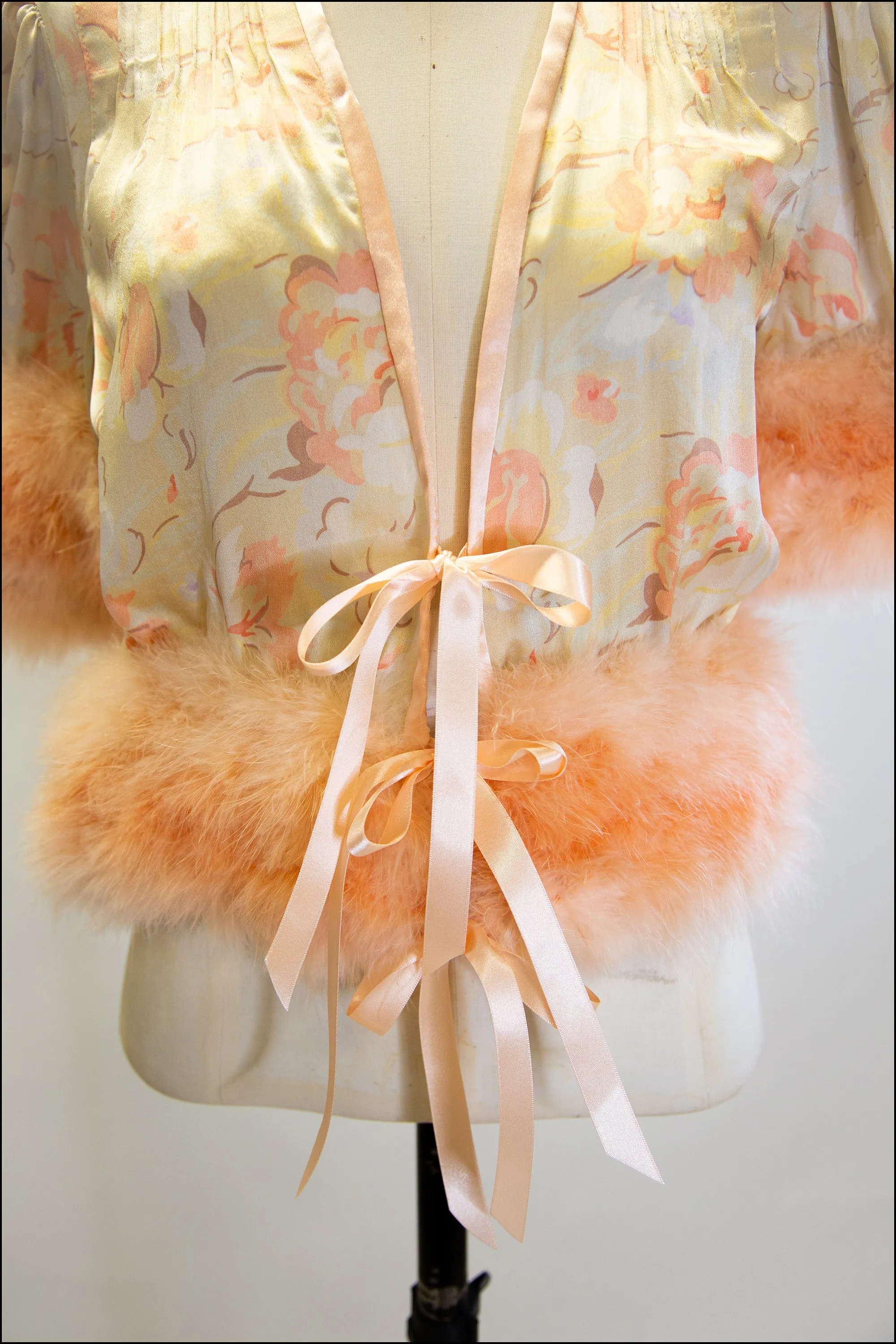 Vintage 1930s Peach Silk Feather Jacket