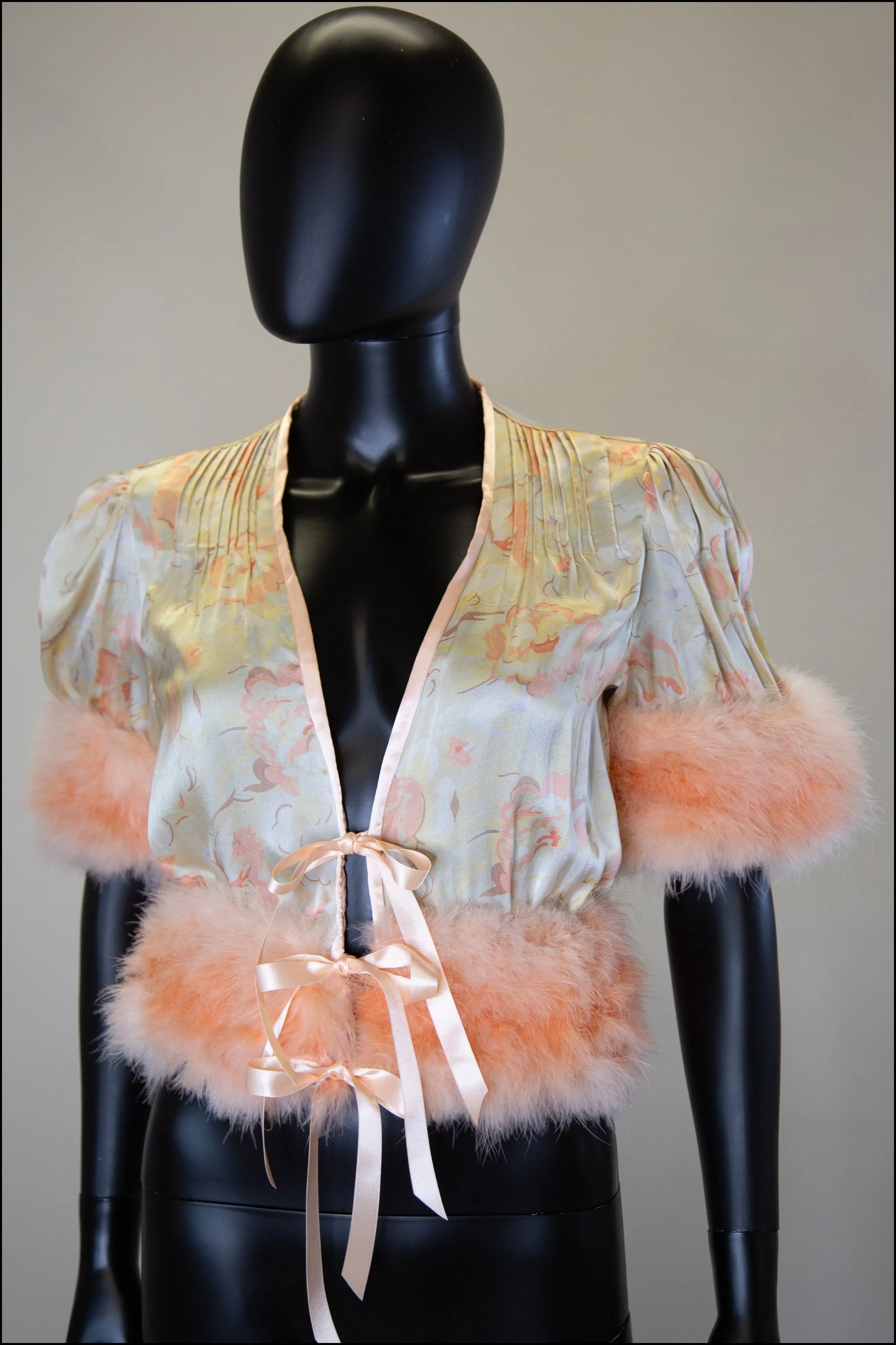 Vintage 1930s Peach Silk Feather Jacket