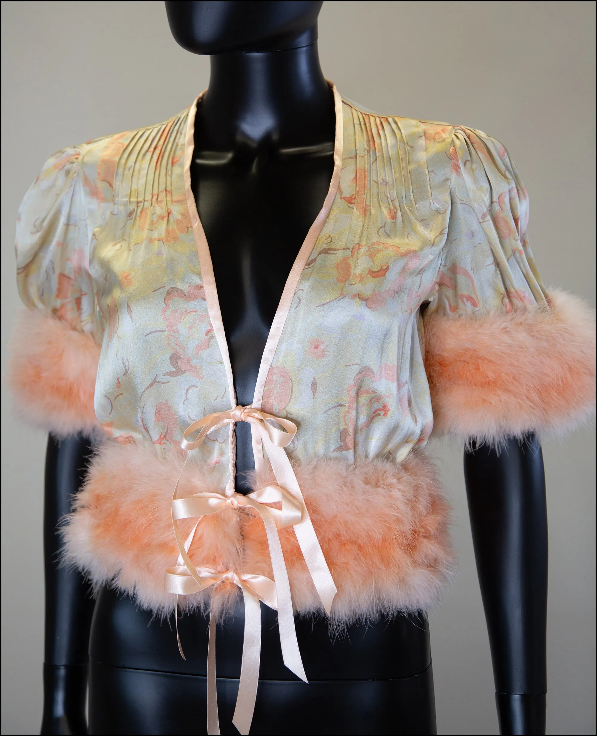 Vintage 1930s Peach Silk Feather Jacket