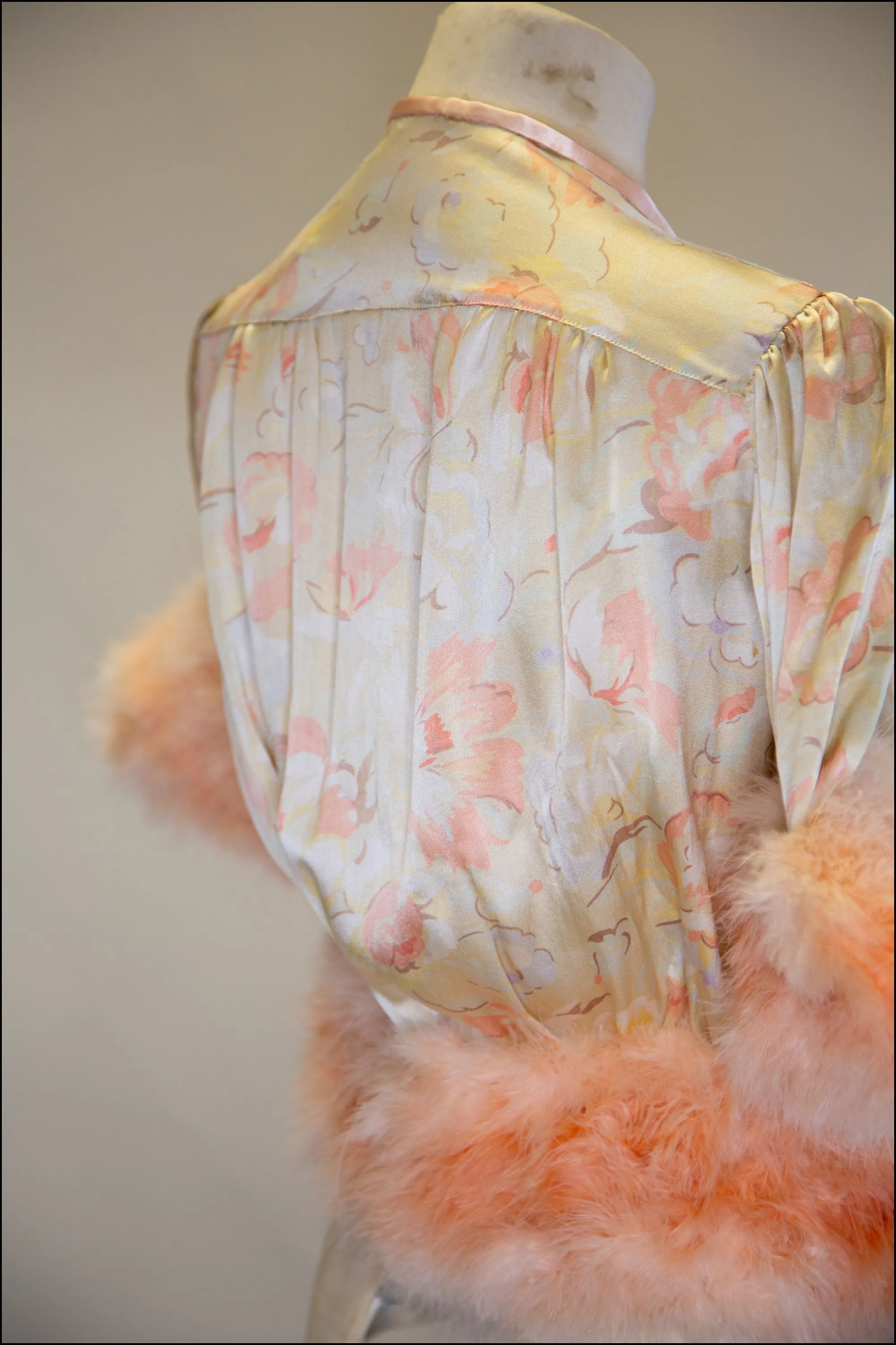 Vintage 1930s Peach Silk Feather Jacket