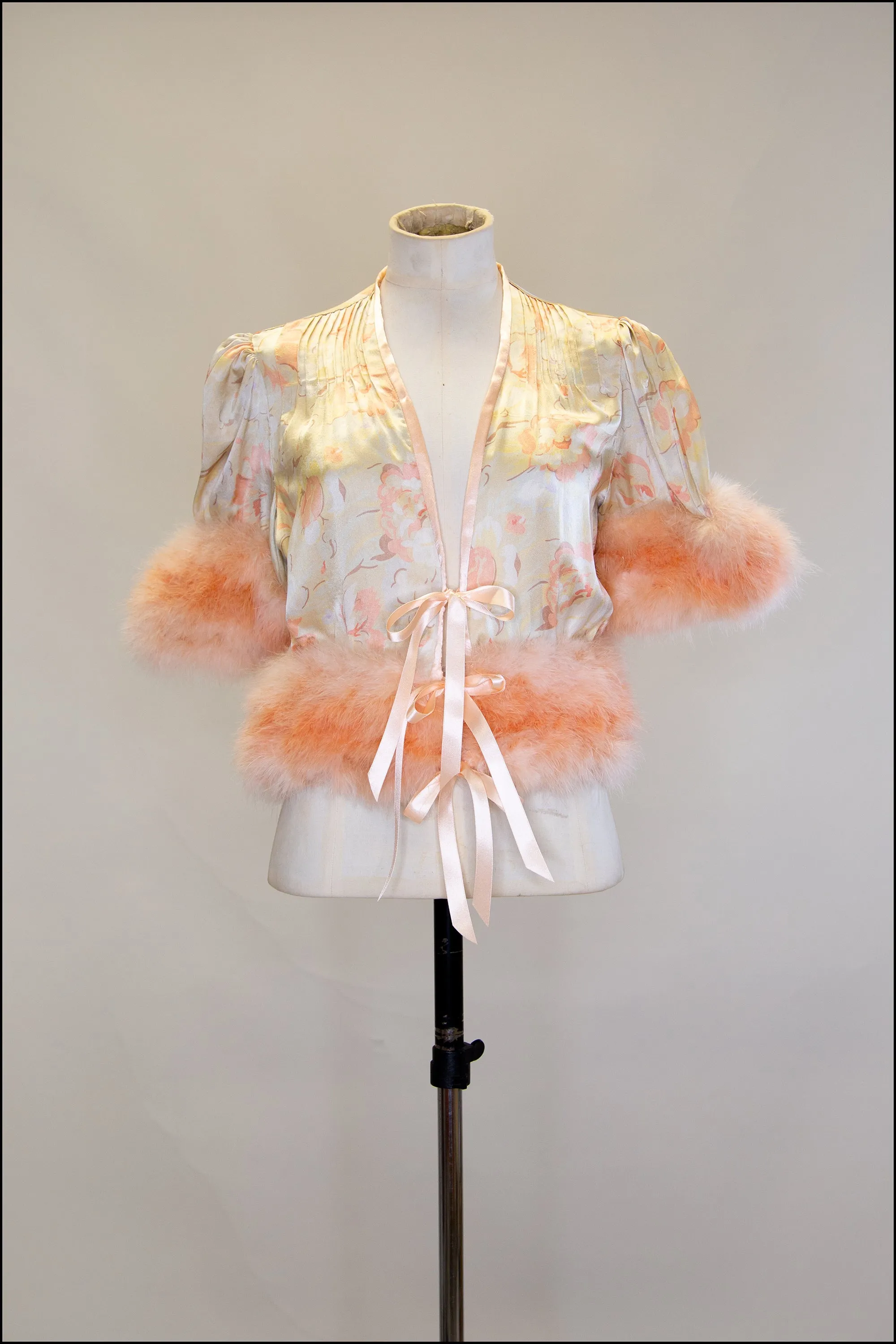 Vintage 1930s Peach Silk Feather Jacket