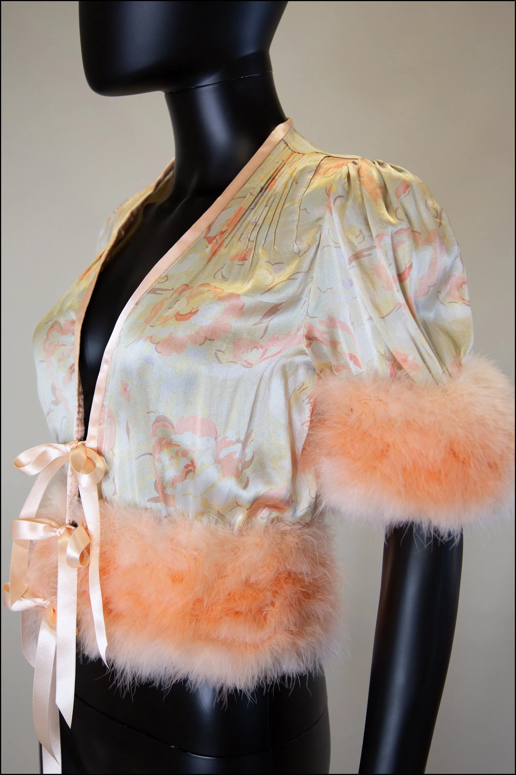 Vintage 1930s Peach Silk Feather Jacket