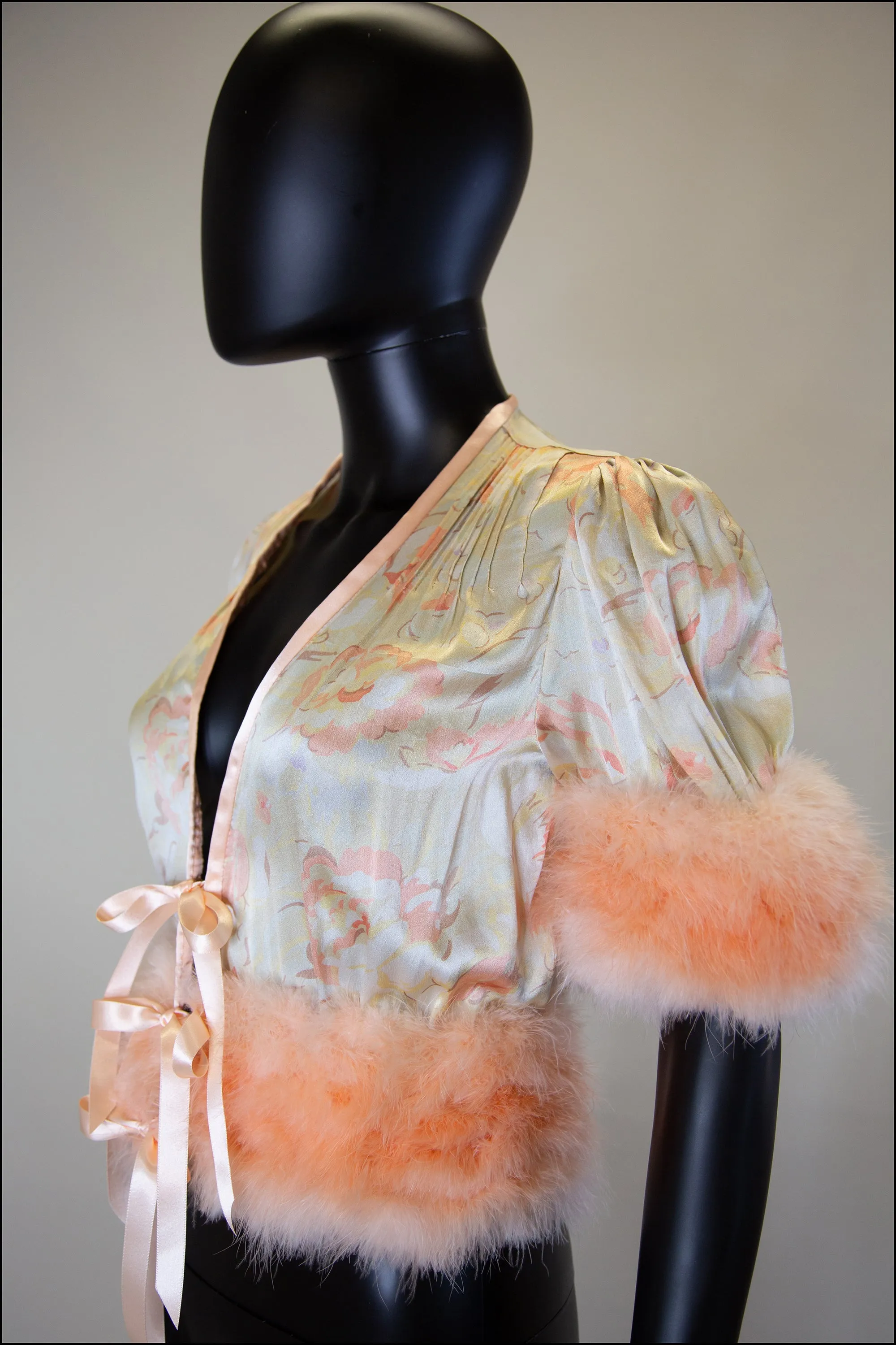 Vintage 1930s Peach Silk Feather Jacket