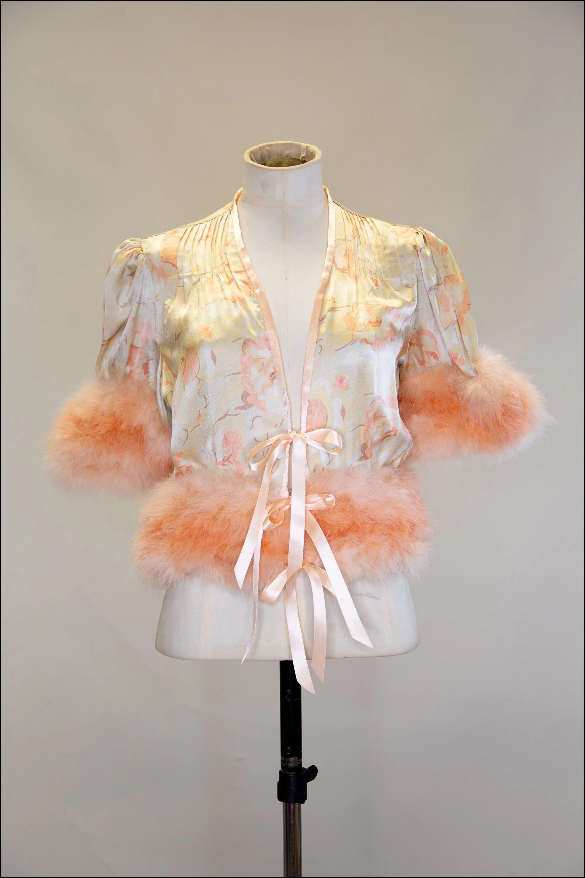 Vintage 1930s Peach Silk Feather Jacket