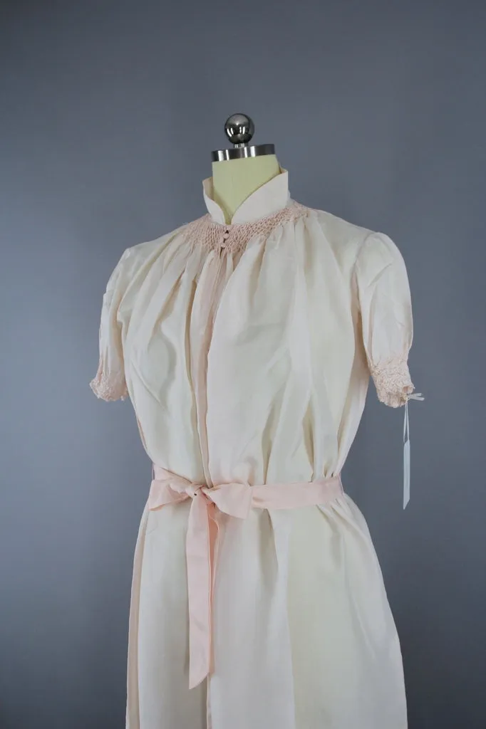 Vintage 1980s Pastel Pink Silk Nightgown Maternity Gown