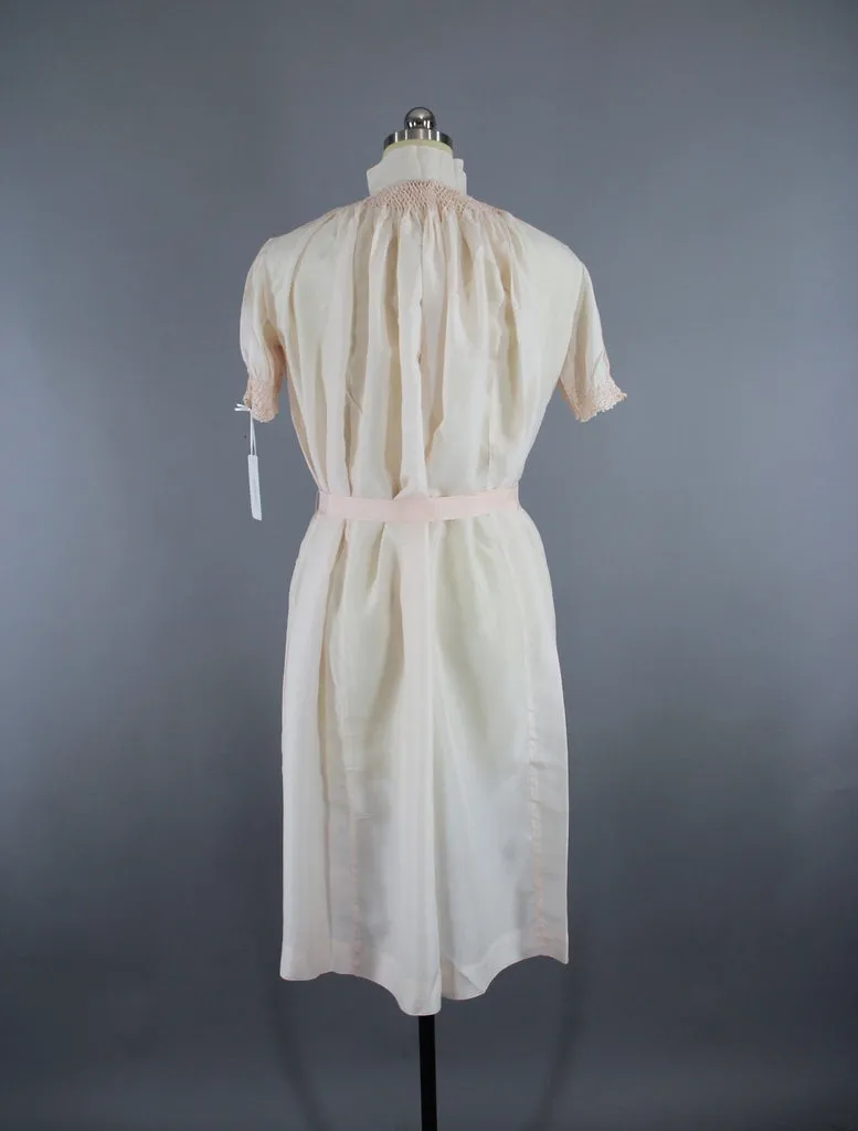 Vintage 1980s Pastel Pink Silk Nightgown Maternity Gown