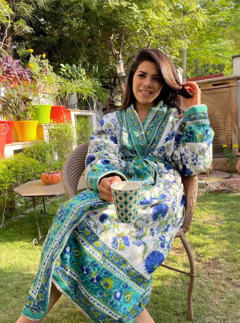 Vintage Floral Quilted Cotton Robe