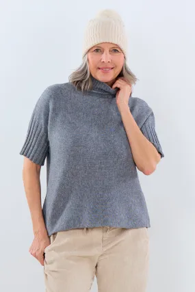 Weicher Kurzarm Pulli mit turtleneck, grau